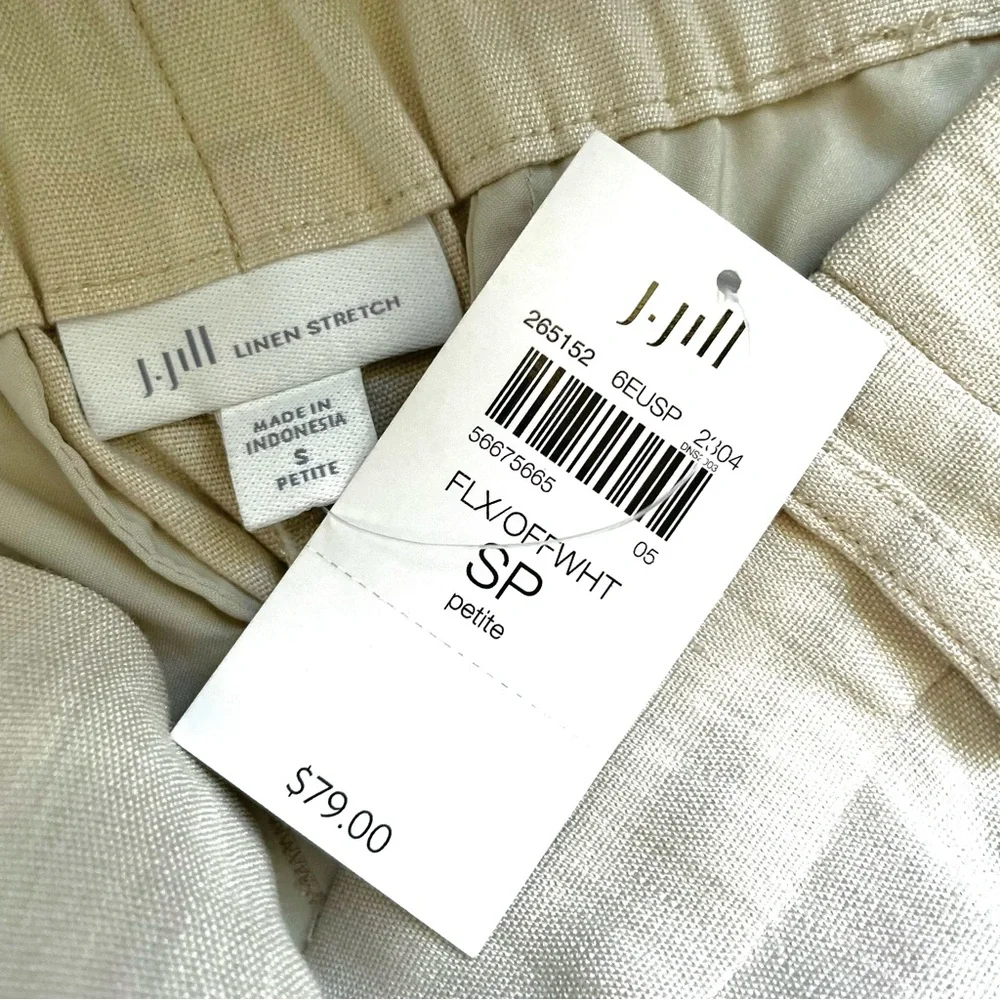 J. Jill Flax Linen Blend Crop Split Ankle Pants in Off White Size SP NWT